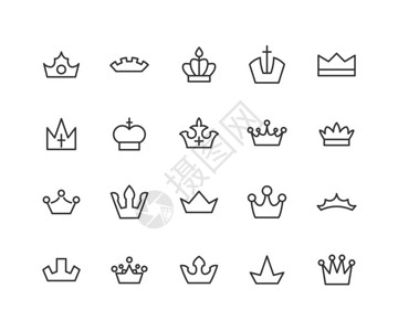 三十个矢量皇冠简单的黑白图标的大集合可编辑的矢量笔划48x4图片