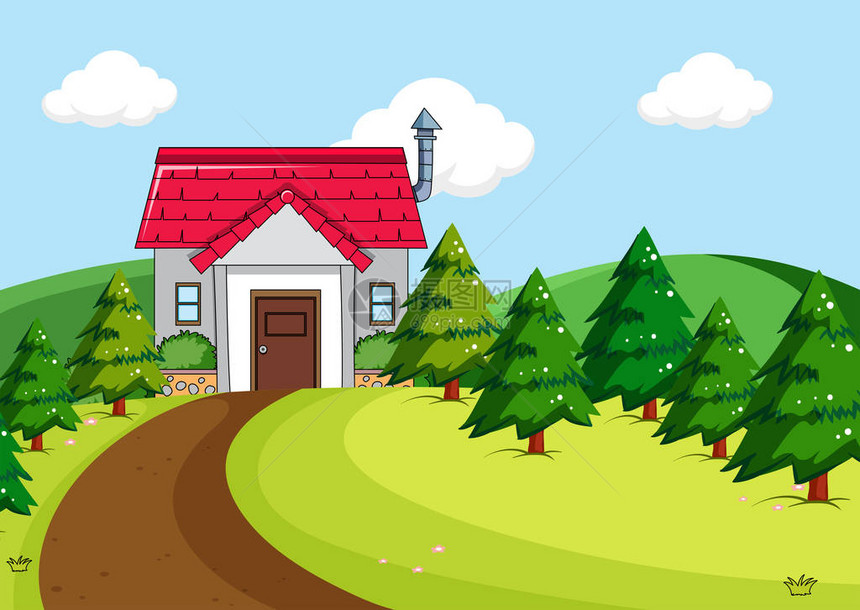 乡村场景插图中的简单房子图片