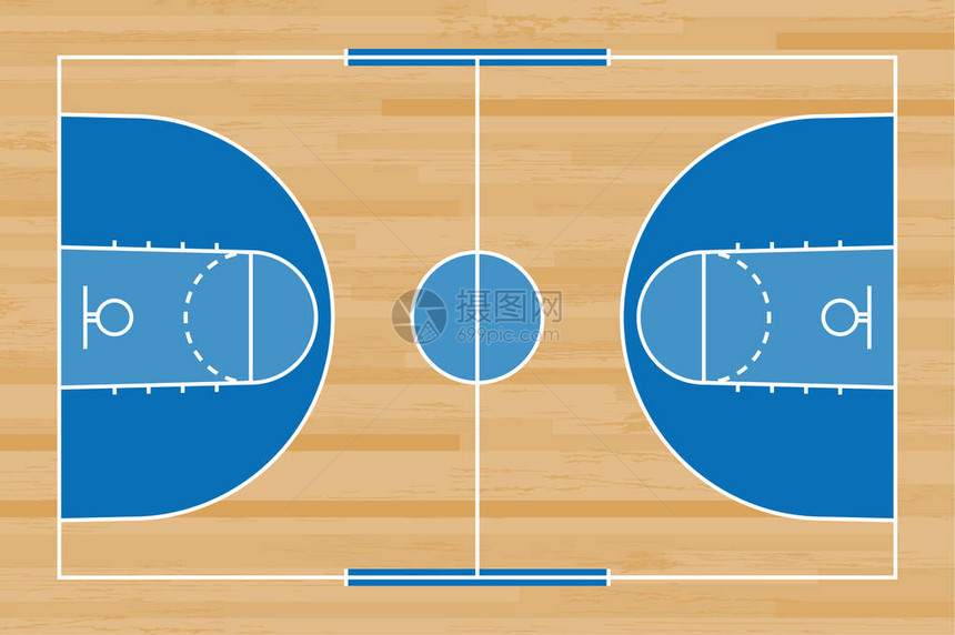 篮球场矢量插图以木质纹理为底线的图片