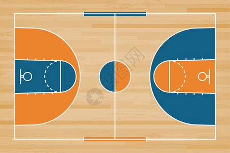 篮球场矢量插图以木质为底线的图片