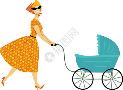 上层阶级带婴儿车的老妈EPS插画