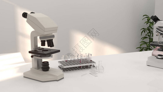 实验室开发研究中的显微镜用实验室玻璃器皿清洁现代白色没有人科学实验室研发背景的海报实验室设背景图片