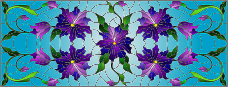 以彩色玻璃风格用抽象的交织在一起的紫花和蓝图片