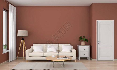 棕色客厅的Sofa和木图片