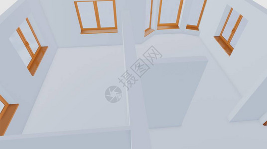 房子内部的3D渲染小屋一楼剖面图图片