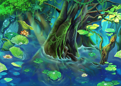 树池逼真的卡通风格场景壁纸背景设计插图图片