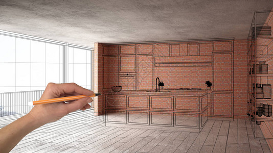 装修房屋开发概念背景正在建设的室内设计与手绘定制建筑黑色素描显示现图片