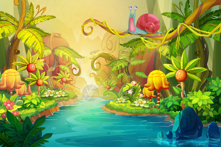 仙螺岛仙河视频游戏的数字CG艺术概念说明现实化的插画