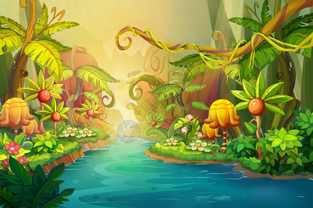 仙螺岛仙河视频游戏的数字CG艺术概念说明现实化的插画