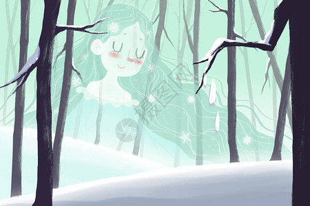 冬日仙女现身雪林儿童话故事逼真的梦幻卡通风格艺术品场景壁纸故事背图片