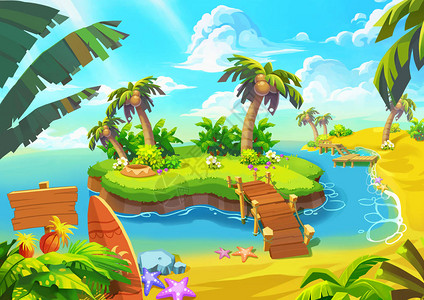 热带沙滩海岸快乐视频游戏数码CG艺术作品概念说明现图片