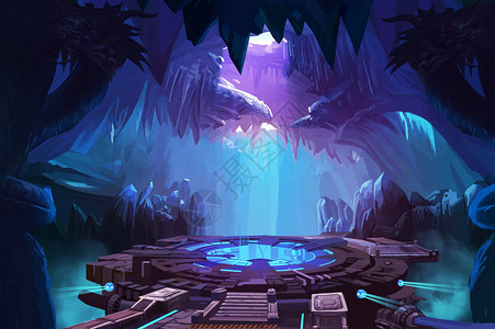 scifi具有SciFi建筑的神秘洞穴视频游戏数码CG艺术作品概念说明现实化插画