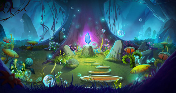 幻想和魔术森林视频游戏数码CG艺术概念说明现实化漫画风格背景图片