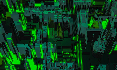 3d使数字抽象绿色建筑结构碎片化网络城印刷电路板重复使用多氯联苯技术图片