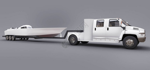 白色卡车和一辆拖车用于运输灰色背景的图片