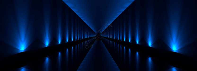 带有一丝蓝光带有蓝光和反射的黑暗隧道的3D渲染设计图片