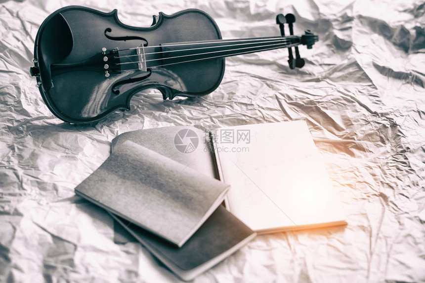 Violin的抽象艺术设计背古放在书的后图片