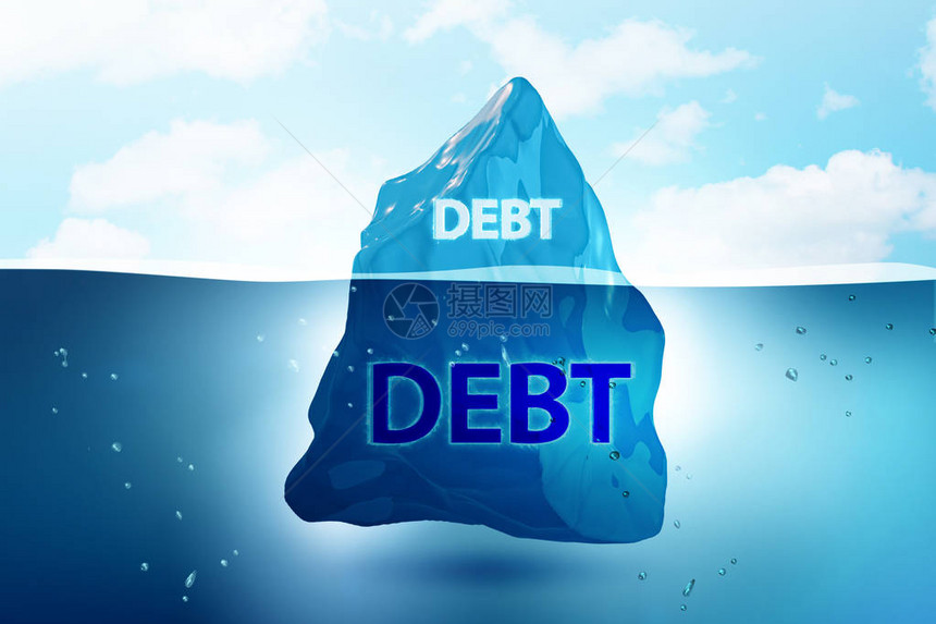 带有冰山的债务和贷款概念图片