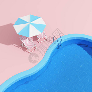 游泳池用坐椅和雨伞粉红色风格图片