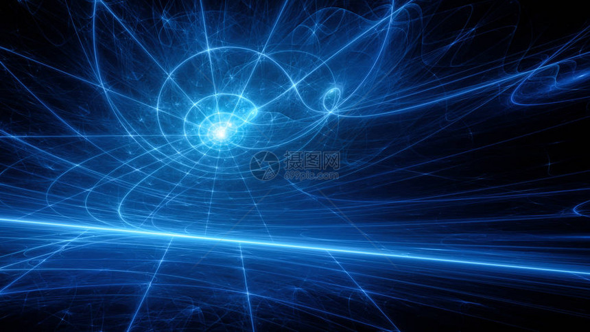太空中蓝色发光的疯狂轨迹计算机生成了抽象背图片