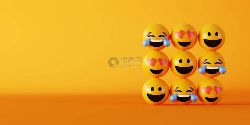 爱与幸福表情3d渲染背景社交媒图片