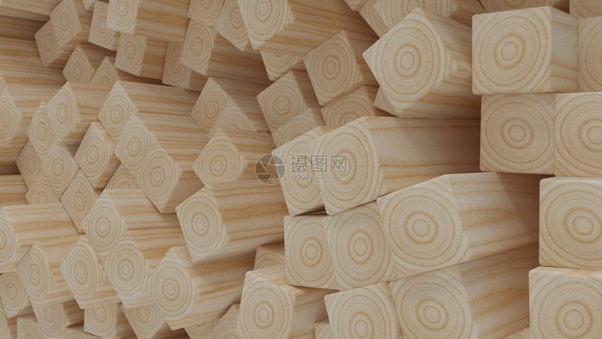 建筑木梁和木板的3D渲染图片