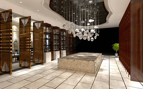 卡波卡西亚酒店豪华酒店接待处的3d渲染设计图片