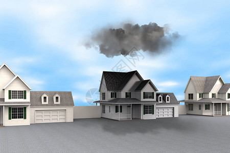 坏天气3D在概念上以屋内乌云遮蔽的暗设计图片