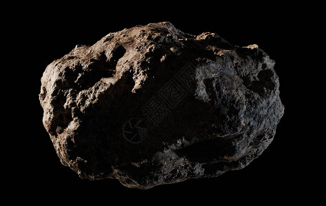 黑色背景上孤立的单一详细小行星图片