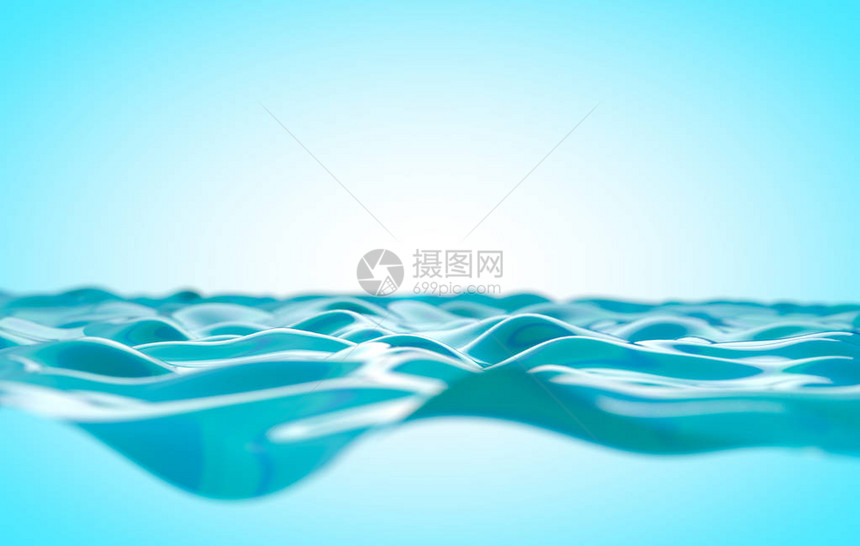 海和洋背景海浪和蓝天在地平线上3d插图图片