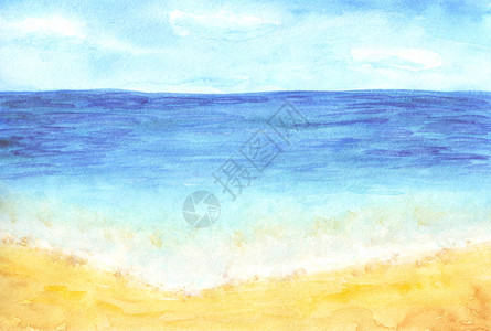 水彩海滩海暑假热沙天空图片