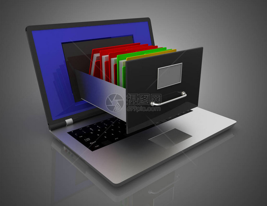 数据存储笔记本和文件柜3d插图图片