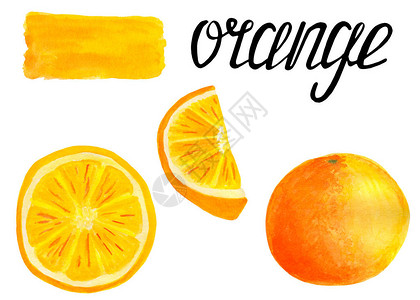 水彩橙色柑橘水果套装图片