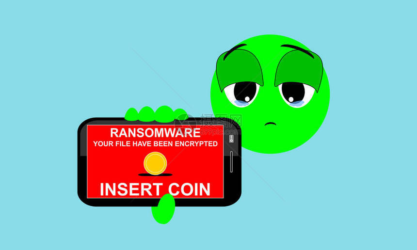 在移动电话屏幕上显示Ransomware的表情说明图片