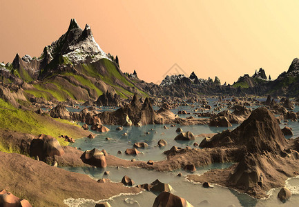 3D渲染幻想石质景观设计图片