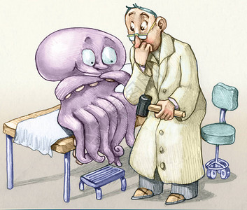 手拿着手掌的医生看似担心章鱼因为他不知道该用哪图片