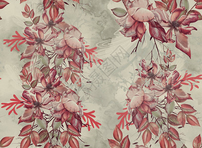 玫瑰树枝和树叶的背景无缝模式图片