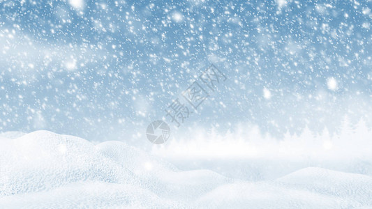 雪堆与雪落在winer圣诞节背景3D插图中图片