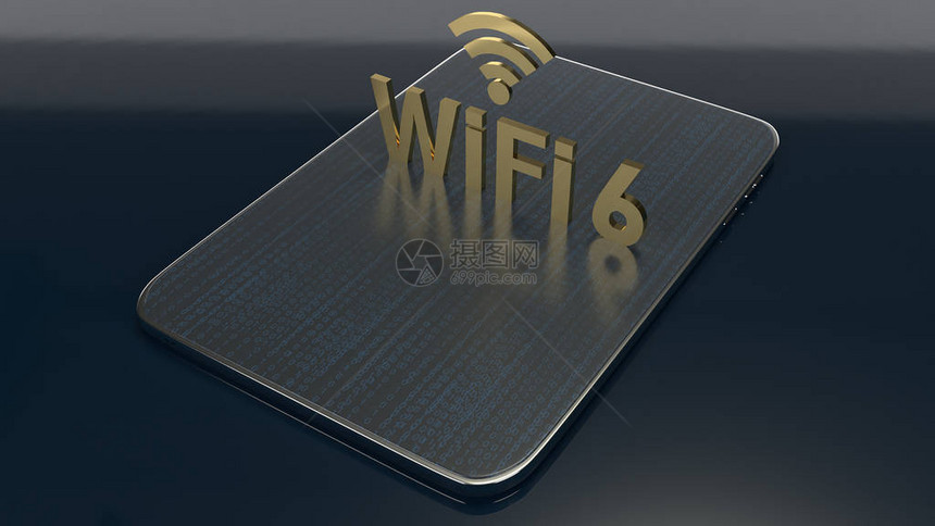 用于wifi6概念的平板电脑上的3D渲染构建图片