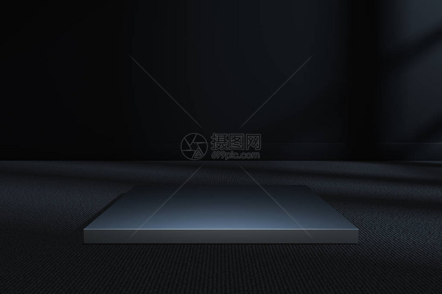 暗室的金属立方平台3D投影图片