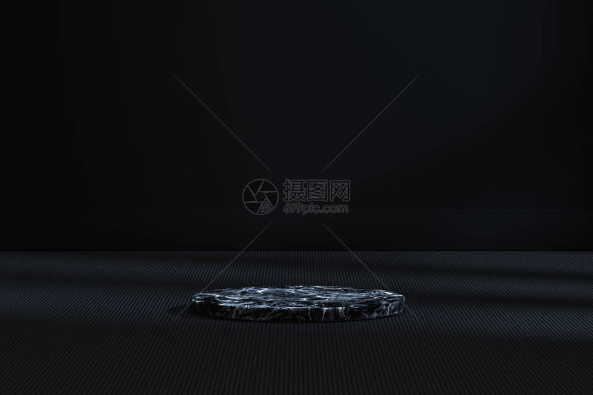 黑暗房间的大理石圆柱平台3D投影图片