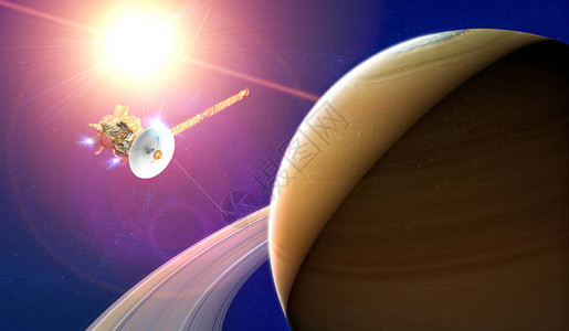 土星与环的视图卡西尼号探测器在周围进行探索太阳系设计图片