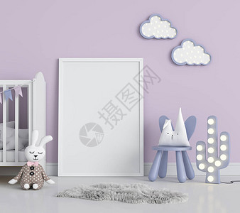 紫衣儿童室模型的空白照片框架图片
