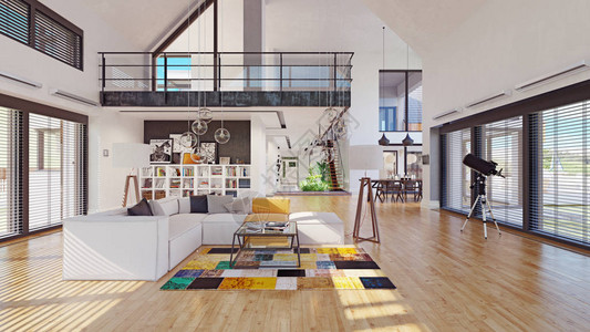 现代住宅内部3d渲染设计理念图片