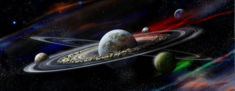 拥有众多著名环系统和四颗卫星的行星在地球轨道上图片