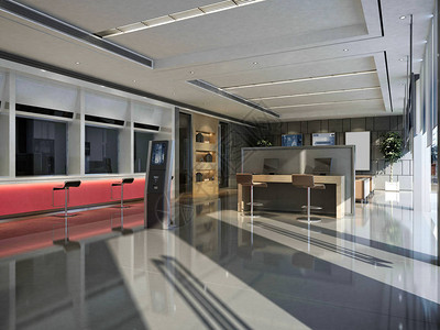 银行内部和柜台的3d渲染背景图片