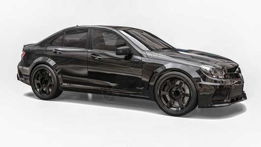 白色背景上的超快速跑车黑色车身造型轿车调音是普通家用车的一个版本图片