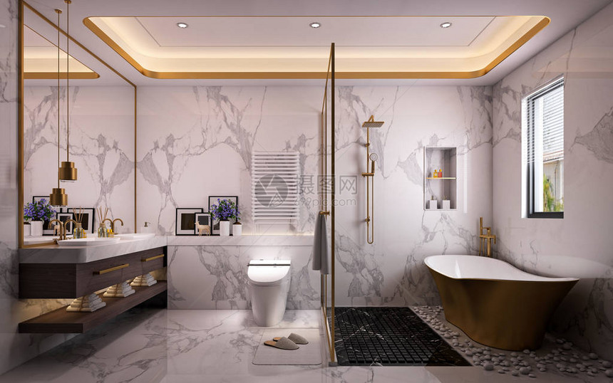 现代浴室的3d渲染图片