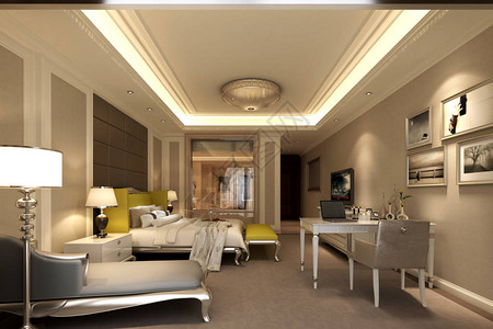 3d渲染现代酒店房间图片