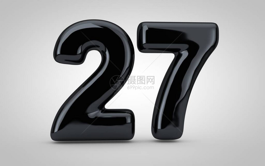 黑色光泽气球编号27孤立在白色背景上3D渲染插图最适合周年纪念生日图片